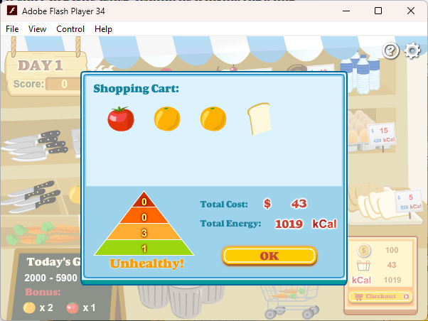 Screenshot of a shopping cart in Super Grocery Shopper