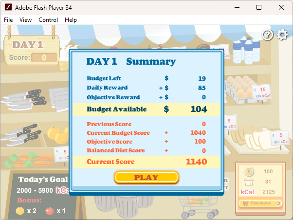 Screenshot of the summary screen in Super Grocery Shopper